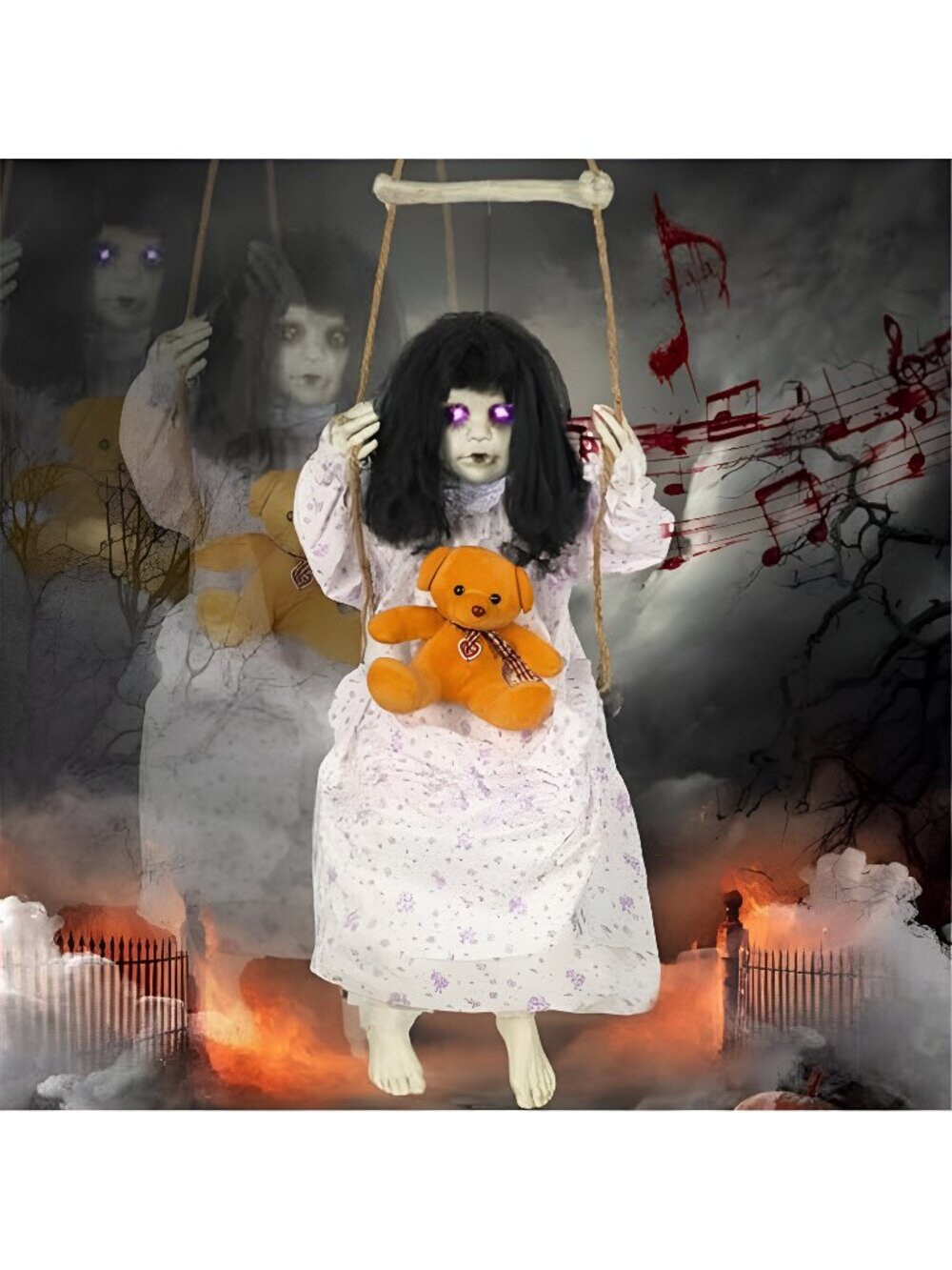 Halloween Decorations Outdoor, Hanging Swinging Girl Doll Sound